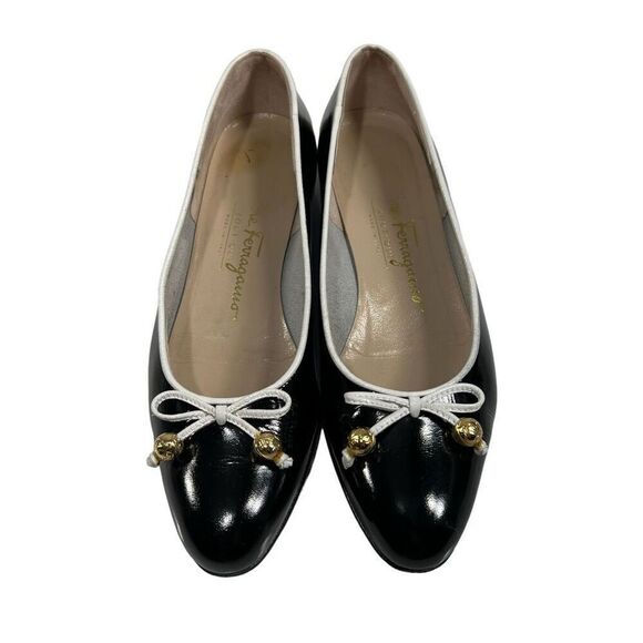 Salvatore Ferragamo Women's 4C Black Leather Bow Accent Ballet Flats Size 4C - Picture 5 of 11